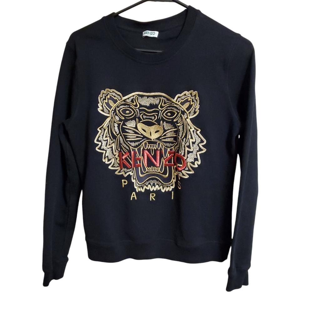 Unisex Kenzo Black Sweater with Gold Tiger Design Mens Small Womens Medium